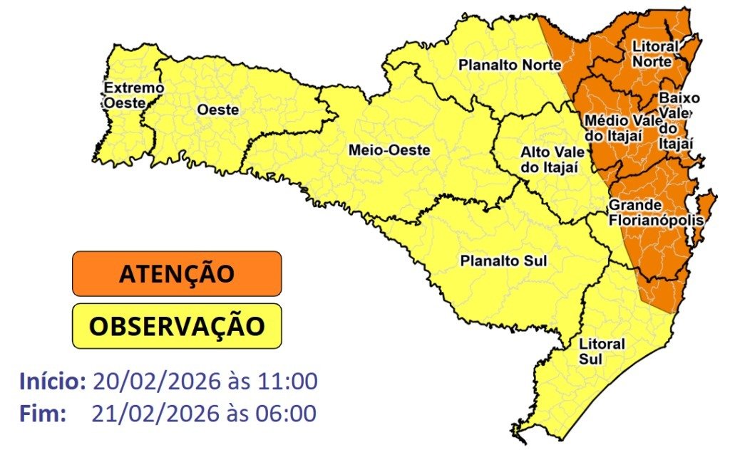 Defesa Civil de SC alerta: temporais e risco ALTO de alagamentos nesta sexta
