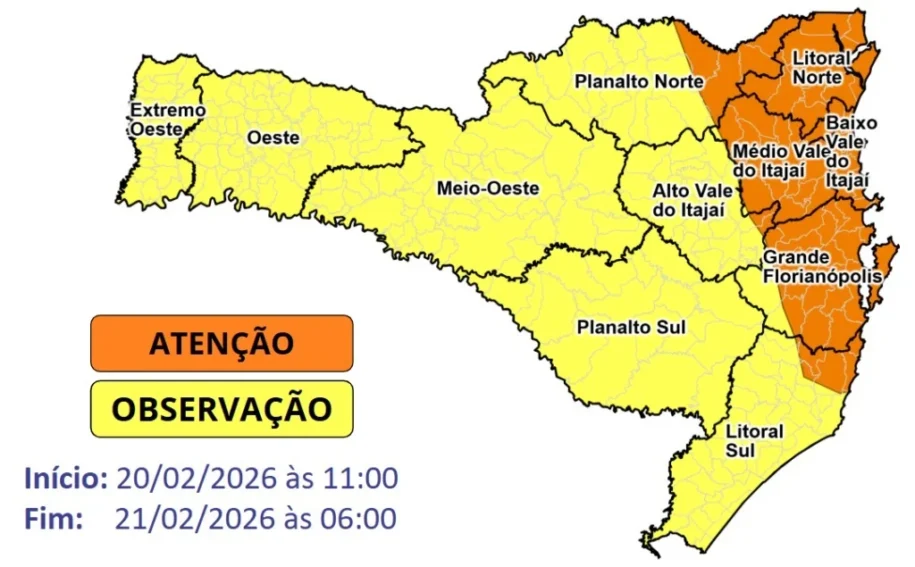 Defesa Civil de SC alerta: temporais e risco ALTO de alagamentos nesta sexta