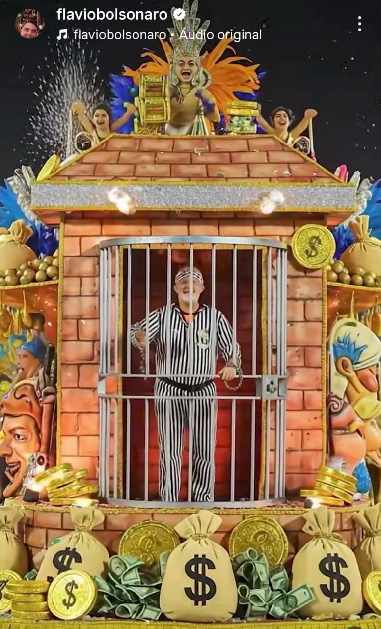 Flávio Bolsonaro ataca Lula em vídeo de samba-enredo com IA antes do desfile