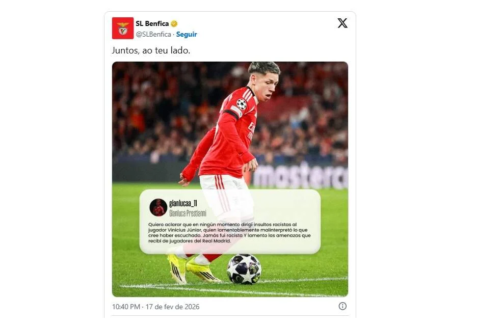 Gianluca Prestianni nega racismo contra Vinícius Júnior após derrota do Benfica