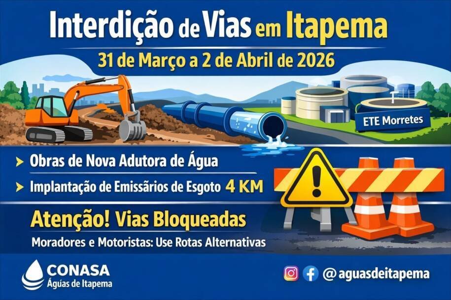 Conasa Águas de Itapema anuncia interdição total de vias para obras essenciais