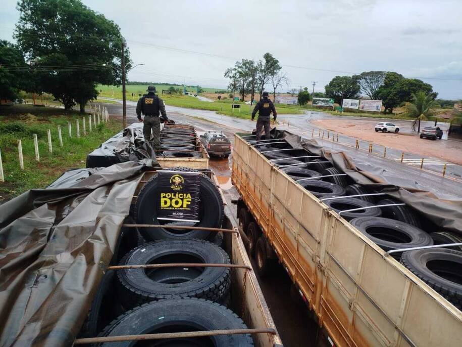 DOF apreende 400 pneus em Ponta Porã e prende motoristas em contrabando