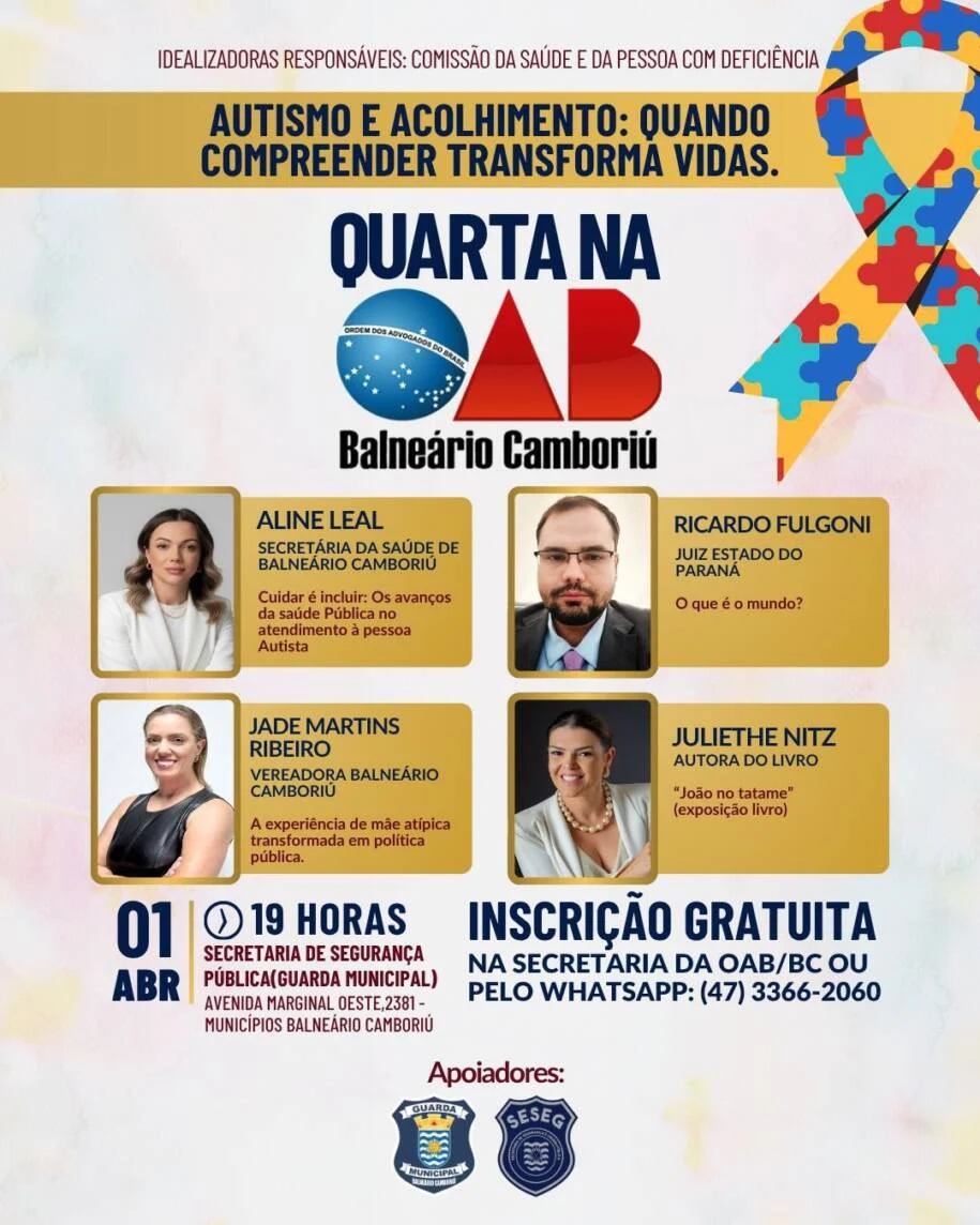 OAB de Balneário Camboriú promove evento gratuito sobre autismo em abril