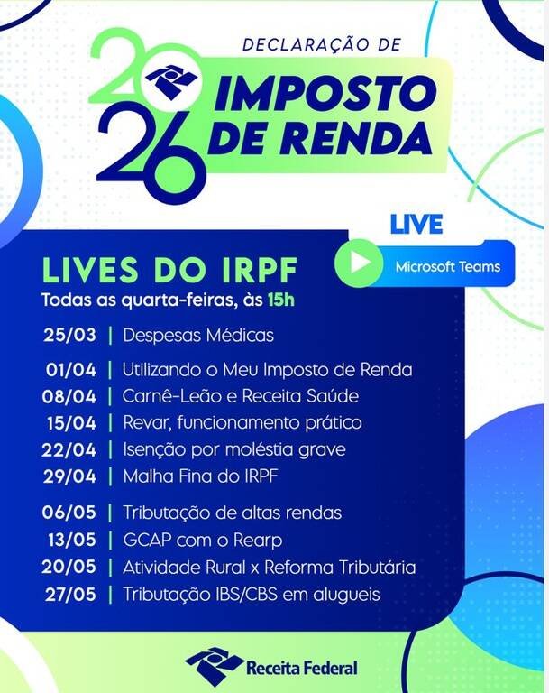 Receita Federal convoca contribuintes para live sobre malha fina do IRPF 2026