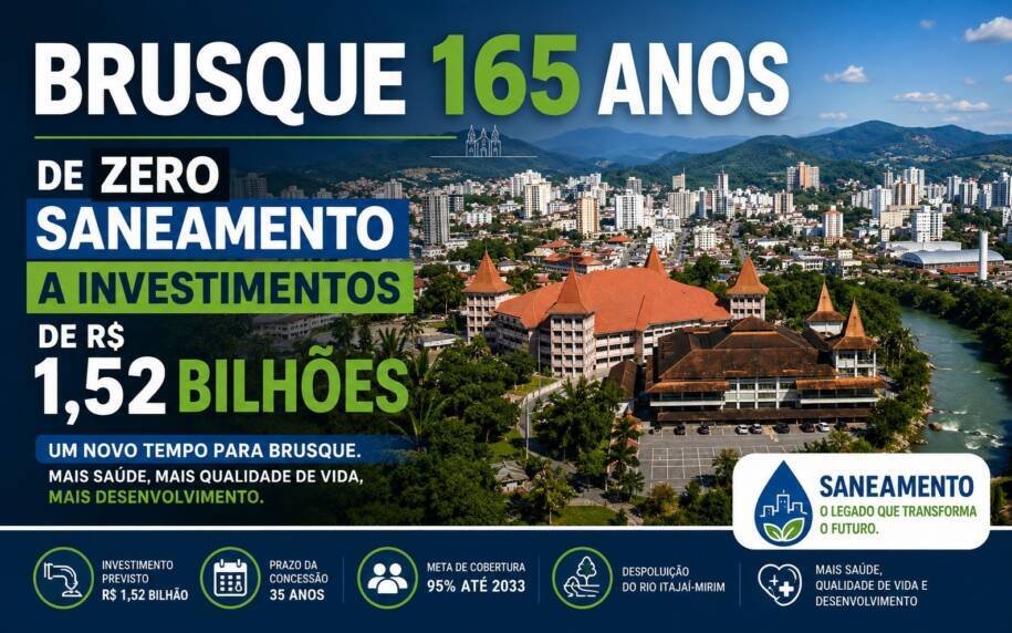 Brusque assina contrato de R$ 1,52 bi com Aegea para universalizar saneamento
