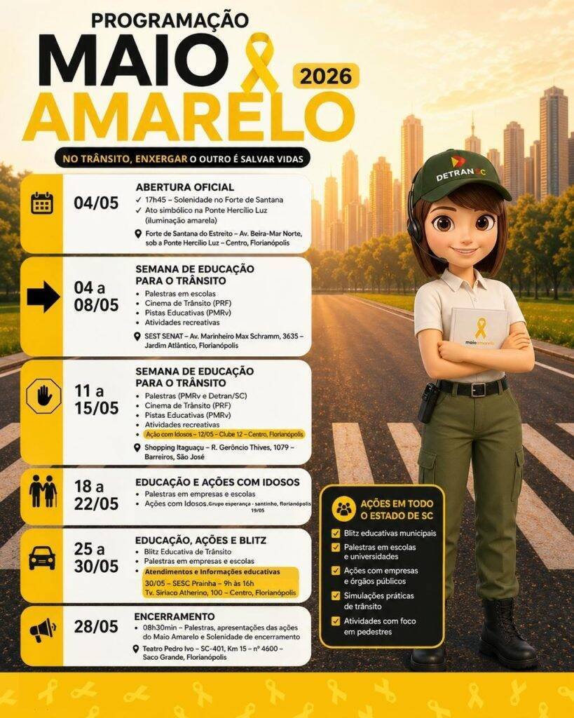 Detran/SC Lança Maio Amarelo 2026 com Foco em Faixa de Pedestres e Segurança
