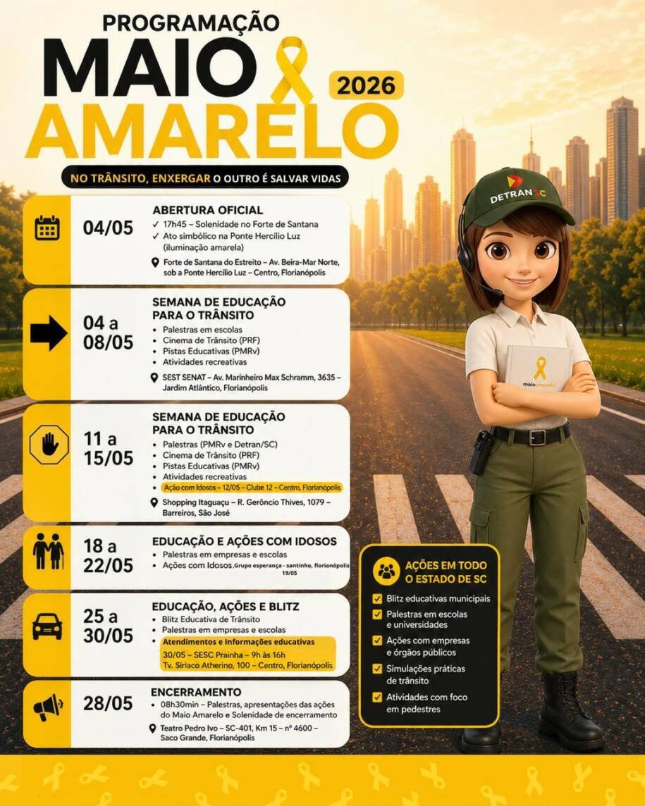 Detran/SC lança Maio Amarelo 2026 com foco em faixa de pedestres e segurança