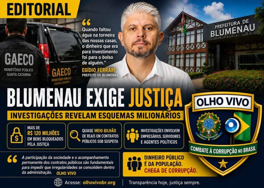 Prefeito Egídio Ferrari revela corrupção em Blumenau e R$ 120 milhões bloqueados