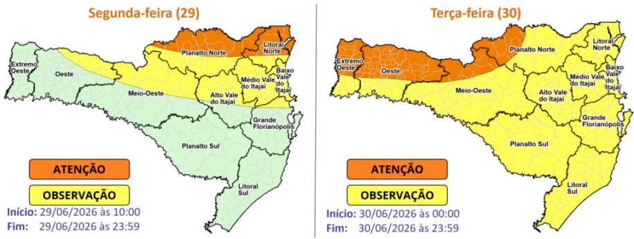 Defesa Civil alerta: temporais e risco de alagamentos em Santa Catarina