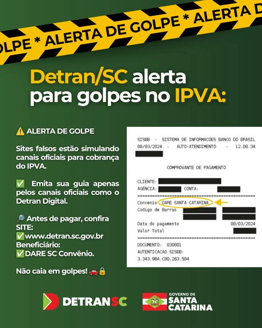 Detran/SC alerta motoristas sobre golpes em pagamentos do IPVA; atenção redobrada!