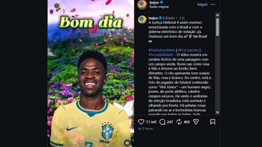 TSE usa Vini Jr. para reforçar confiança no sistema eleitoral em vídeo impactante