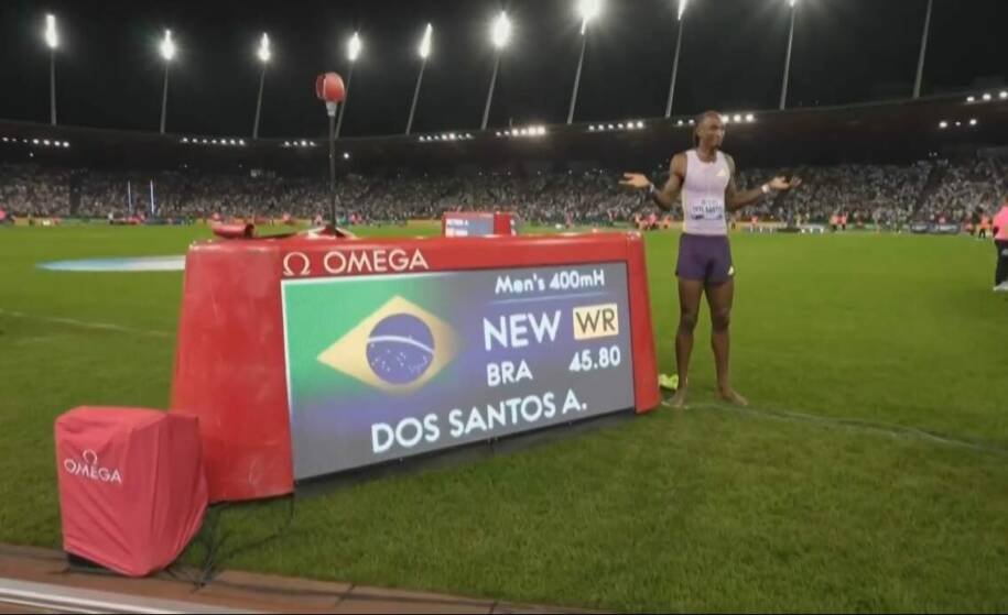Alison dos Santos quebra recorde mundial nos 400m com barreiras em Zurique