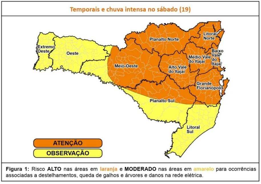 Defesa Civil de Santa Catarina alerta para chuvas intensas e ciclone no Litoral