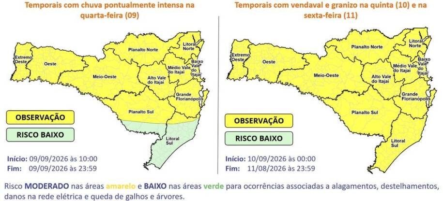 Defesa Civil de Santa Catarina alerta para temporais e ciclone nesta semana