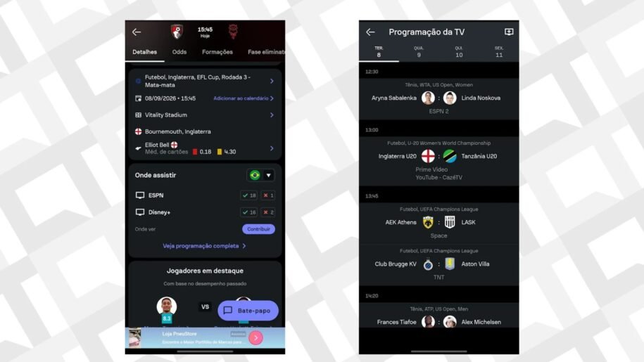 Sofascore e FotMob revelam onde assistir jogos de futebol ao vivo e mais!