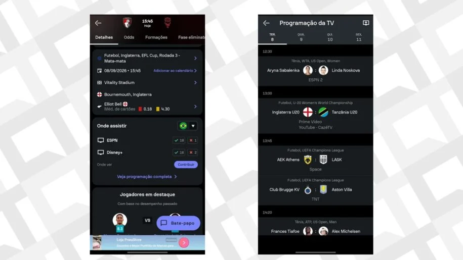 Sofascore e FotMob revelam onde assistir jogos de futebol ao vivo e mais!