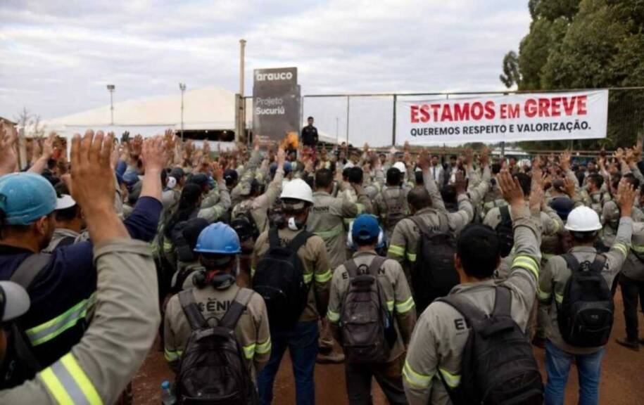 Trabalhadores da Arauco paralisam obra em Inocência e exigem melhorias salariais