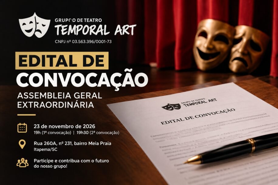 Grupo de Teatro Temporal Art convoca assembleia para regularização urgente