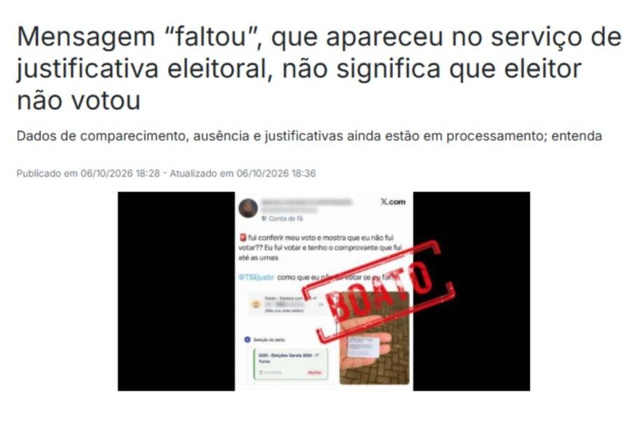 TSE alerta eleitores sobre faltas indevidas nas Eleições 2026; entenda a situação