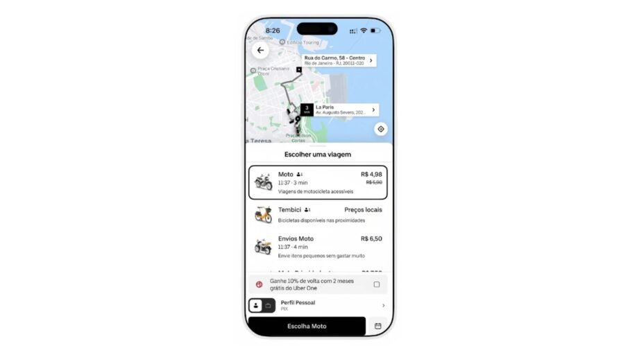 Uber Moto fixa tarifa de R$ 4,98 em 38 cidades e promete mais segurança